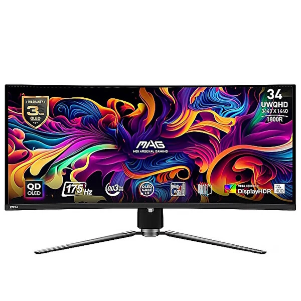 MSI MAG 341CQP QD-OLED 34.18" 0.03 MS 175 Hz GTG Curved Adaptive-Sync QD-OLED UWQHD Oyuncu Monitörü